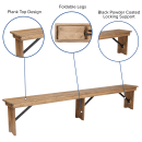 Flash Furniture XA-B-96X12-L-GG Hercules Folding Farm Bench - 8' x 12", Rustic Stained Solid Pine thumbnail 5