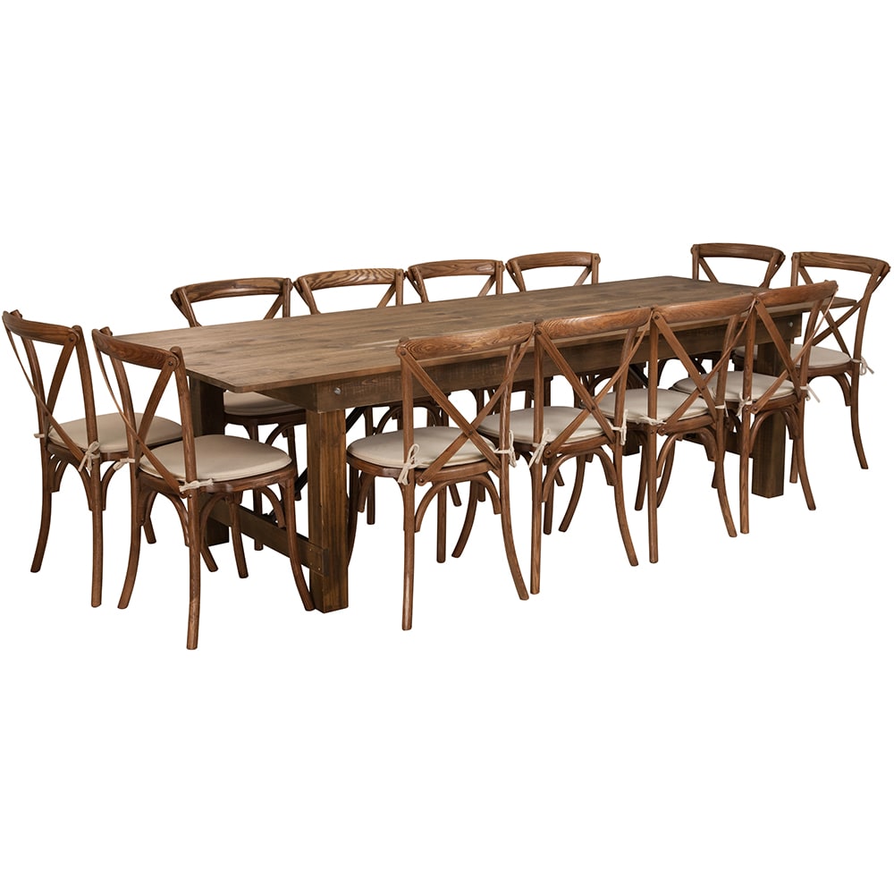 Flash Furniture XA-FARM-16-GG Rectangular Folding Farm Table & (12) Chair Set - 108"W x 40"D x 30"H, Plank Top, Pine Base