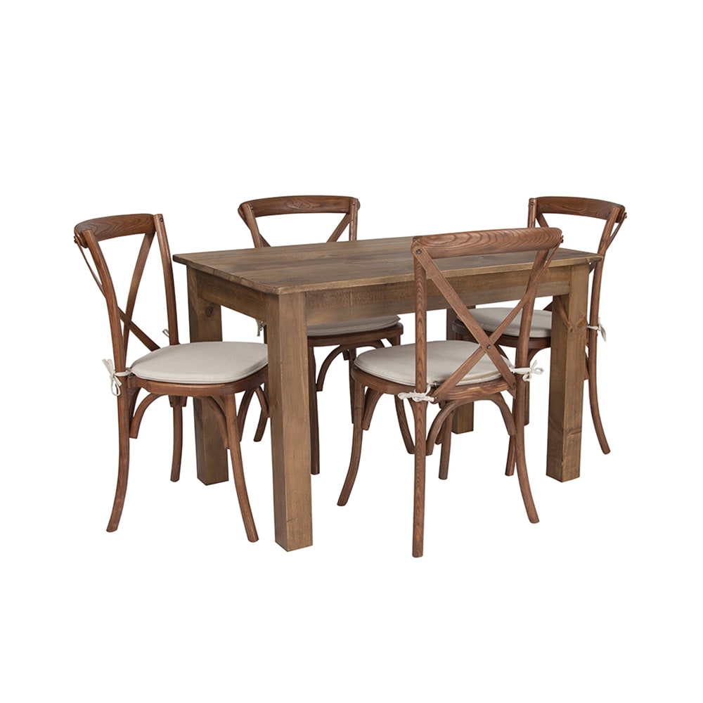 Flash Furniture XA-FARM-17-GG Rectangular Farm Table & (4) Cross Back Chair Set - 46"W x 30"D x 30"H, Plank Top, Pine Base