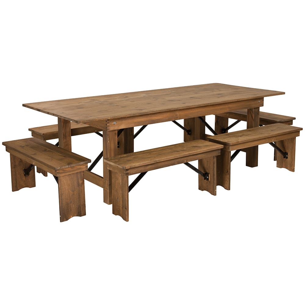 Flash Furniture XA-FARM-3-GG Rectangular Folding Farm Table & 96"W x 40"D x 30"H, Plank Top, Solid Pine Base
