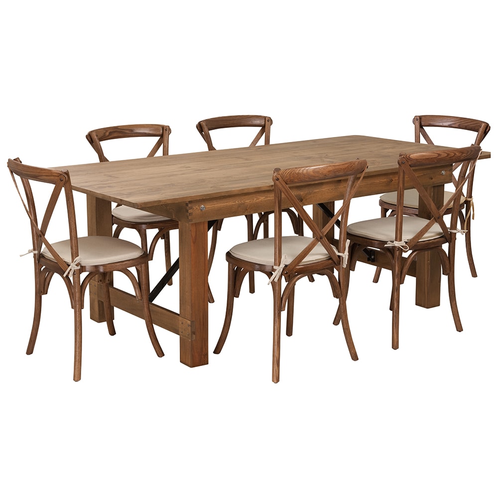 Flash Furniture XA-FARM-9-GG Rectangular Folding Farm Table & 84"W x 40"D x 30"H, Plank Top, Solid Pine Base