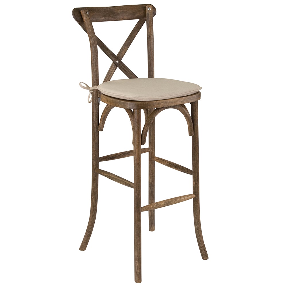 Flash Furniture XA-X-BAR-GO-BC-GG Stacking Bar Stool w/ Cross Back & Burlap Seat, Dark Antique
