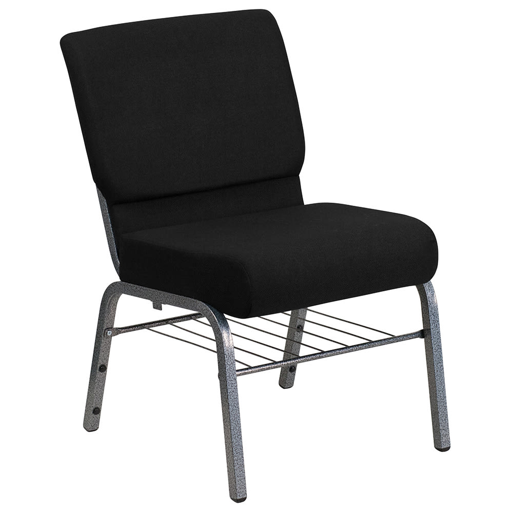Flash Furniture XU-CH0221-BK-SV-BAS-GG Extra Wide Stacking Church Chair w/ Black Polyester Back & Seat - Steel Frame, Silver Vein