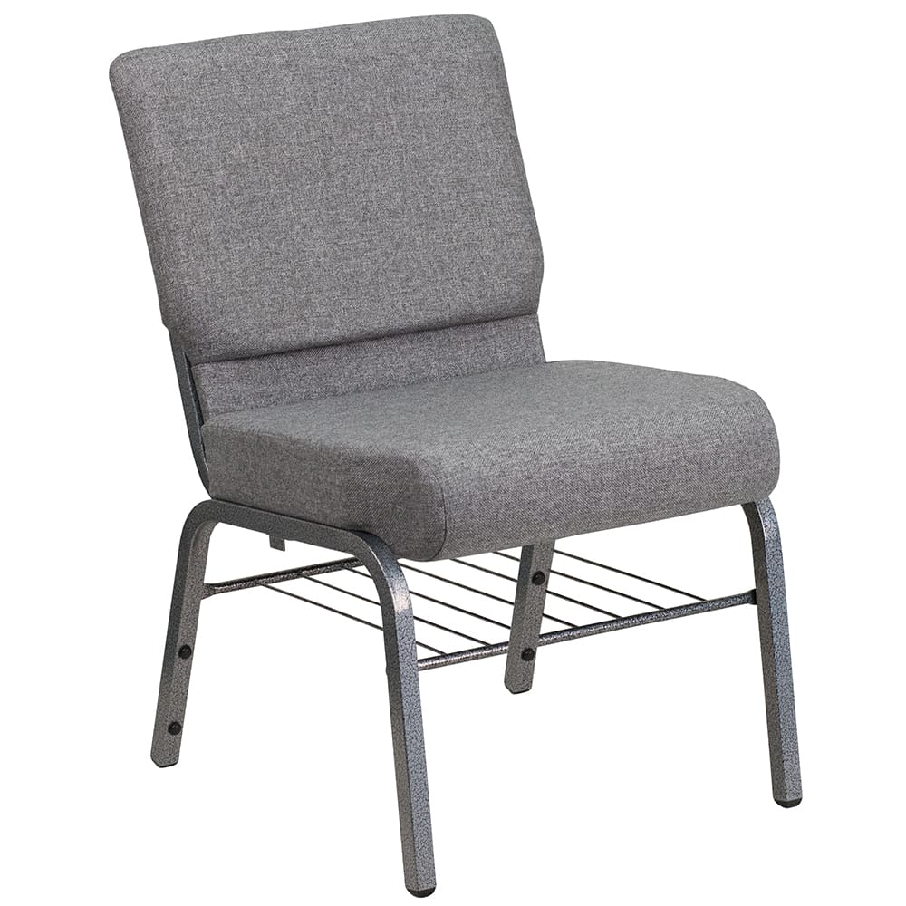 Flash Furniture XU-CH0221-GY-SV-BAS-GG Extra Wide Stacking Church Chair w/ Gray Polyester Back & Seat - Steel Frame, Silver Vein