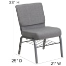 Flash Furniture XU-CH0221-GY-SV-BAS-GG Extra Wide Stacking Church Chair w/ Gray Polyester Back & Seat - Steel Frame, Silver Vein thumbnail 2