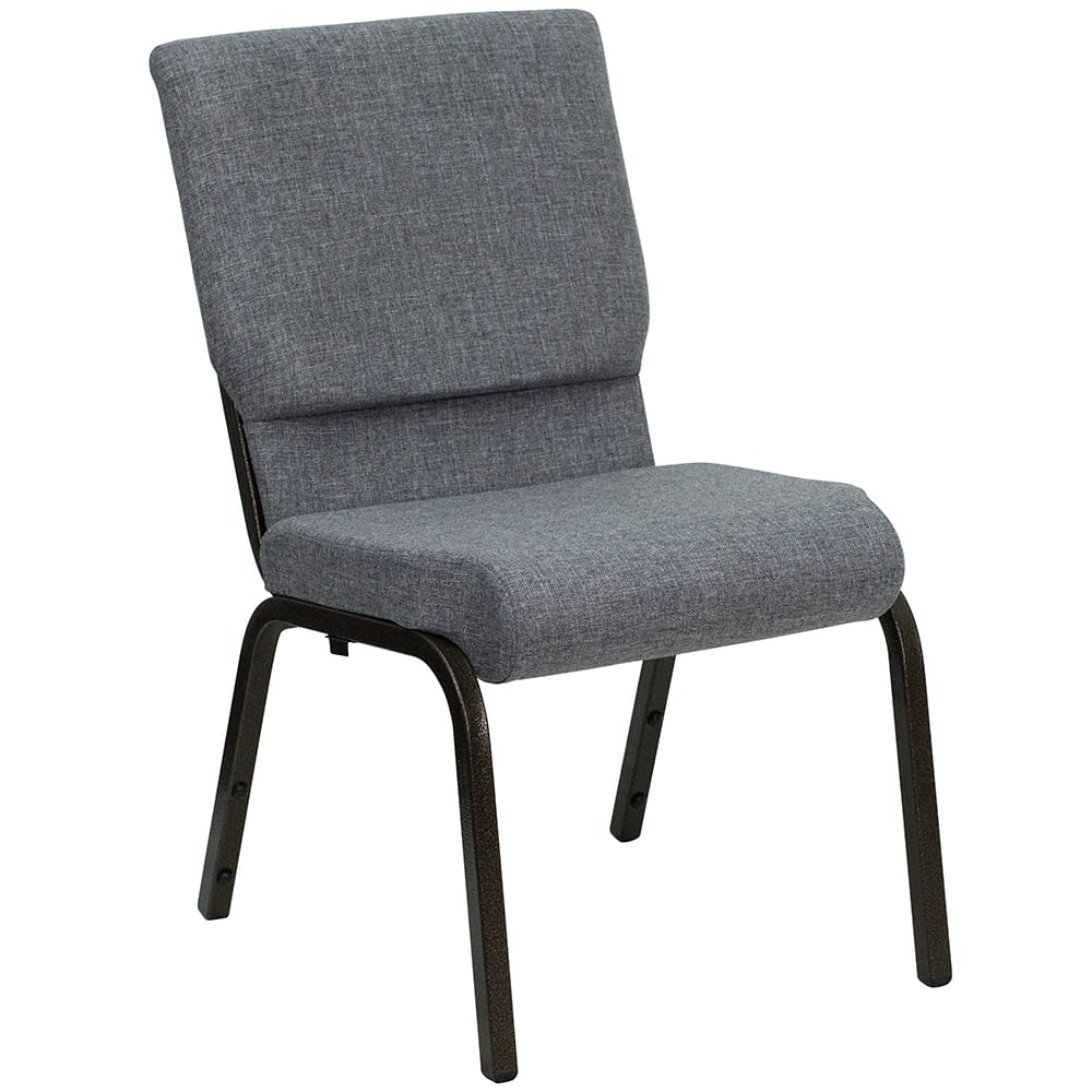 Flash Furniture XU-CH-60096-BEIJING-GY-GG Stacking Church Chair w/ Gray Polyester Back & Seat - Steel Frame, Gold Vein