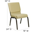 Flash Furniture XU-CH-60096-BGE-GG Stacking Church Chair w/ Beige Patterned Polyester Back & Seat - Steel Frame, Gold Vein thumbnail 2