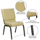 Flash Furniture XU-CH-60096-BGE-GG Stacking Church Chair w/ Beige Patterned Polyester Back & Seat - Steel Frame, Gold Vein thumbnail 3