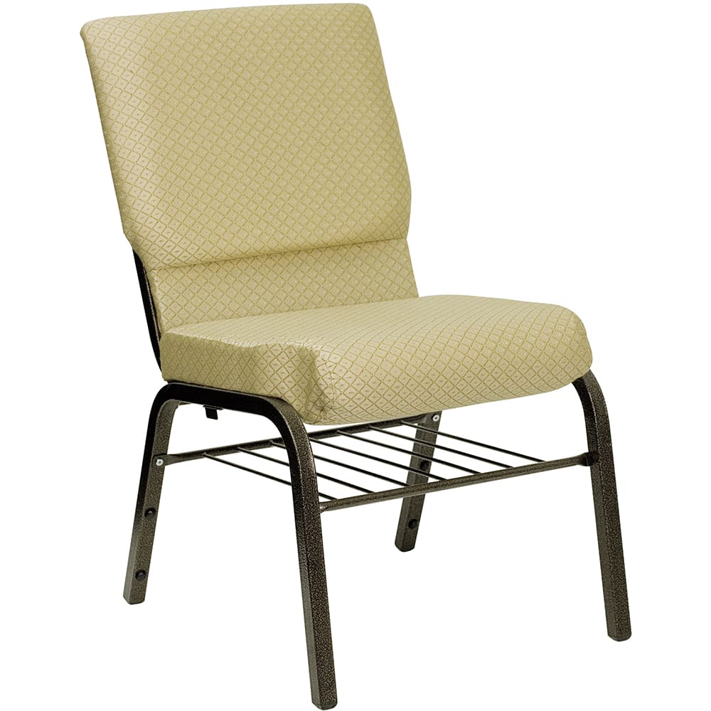 Flash Furniture XU-CH-60096-BGE-BAS-GG Stacking Church Chair w/ Beige Patterned Polyester Back & Seat - Steel Frame, Gold Vein