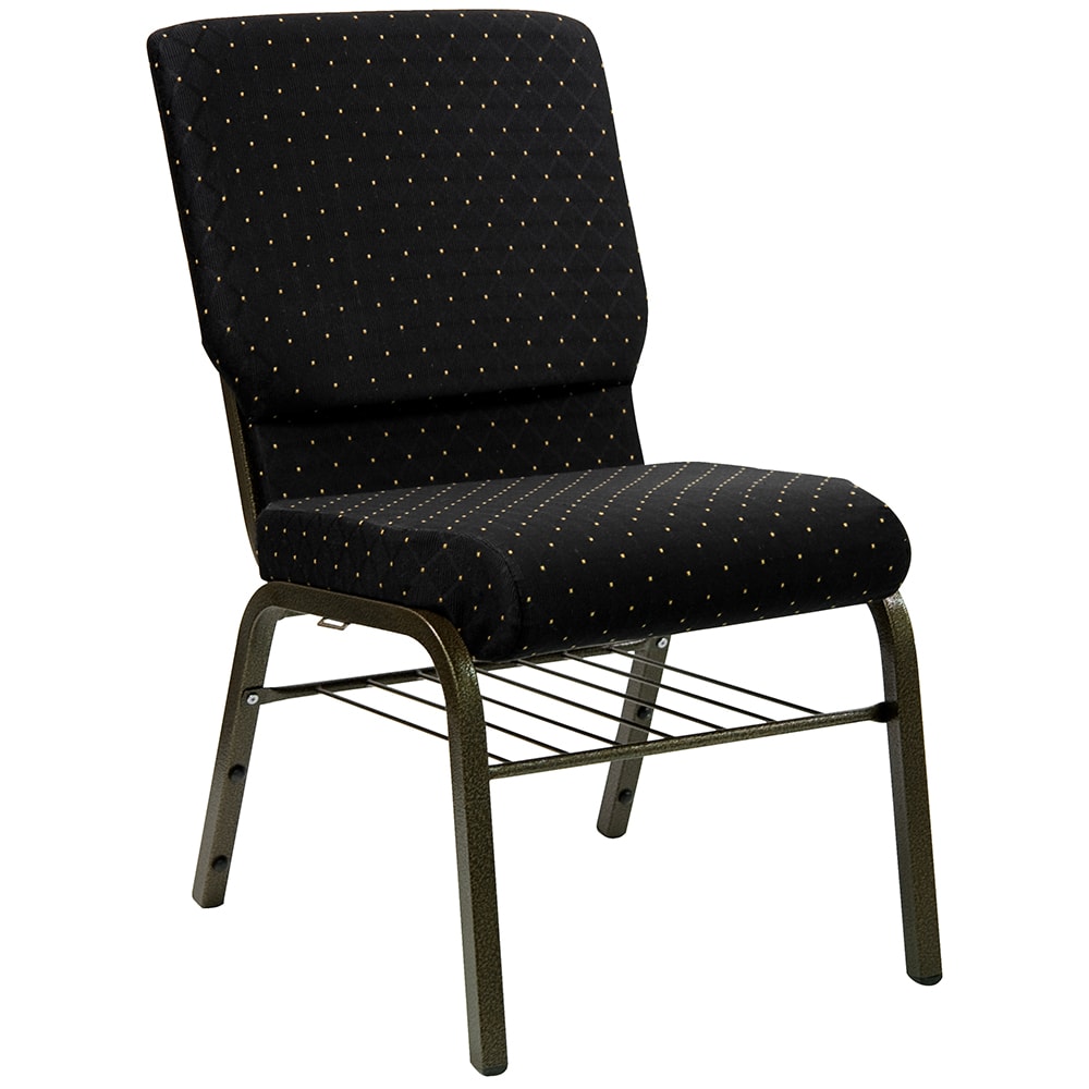 Flash Furniture XU-CH-60096-BK-BAS-GG Stacking Church Chair w/ Black Dot Fabric Back & Seat - Steel Frame, Gold Vein