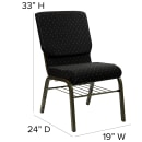 Flash Furniture XU-CH-60096-BK-BAS-GG Stacking Church Chair w/ Black Dot Fabric Back & Seat - Steel Frame, Gold Vein thumbnail 2