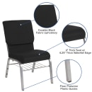 Flash Furniture XU-CH-60096-BK-SV-BAS-GG Stacking Church Chair w/ Black Polyester Back & Seat - Steel Frame, Silver Vein thumbnail 3