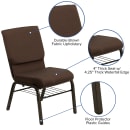 Flash Furniture XU-CH-60096-BN-BAS-GG Stacking Church Chair w/ Brown Polyester Back & Seat - Steel Frame, Gold Vein thumbnail 3