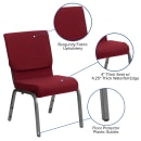 Flash Furniture XU-CH-60096-BY-GG Stacking Church Chair w/ Burgundy Polyester Back & Seat - Steel Frame, Gold Vein thumbnail 3