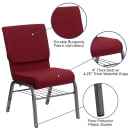 Flash Furniture XU-CH-60096-BY-SILV-BAS-GG Stacking Church Chair w/ Burgundy Polyester Back & Seat - Steel Frame, Silver Vein thumbnail 3