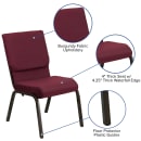 Flash Furniture XU-CH-60096-BYXY56-GG Stacking Church Chair w/ Burgundy Patterned Fabric Back & Seat - Steel Frame, Gold Vein thumbnail 6