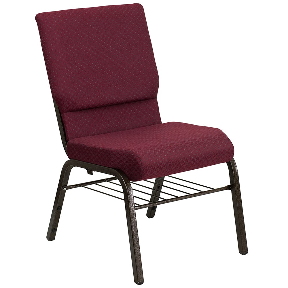 Flash Furniture XU-CH-60096-BYXY56-BAS-GG Stacking Church Chair w/ Burgundy Patterned Fabric Back & Seat - Steel Frame, Gold Vein