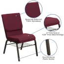 Flash Furniture XU-CH-60096-BYXY56-BAS-GG Stacking Church Chair w/ Burgundy Patterned Fabric Back & Seat - Steel Frame, Gold Vein thumbnail 3
