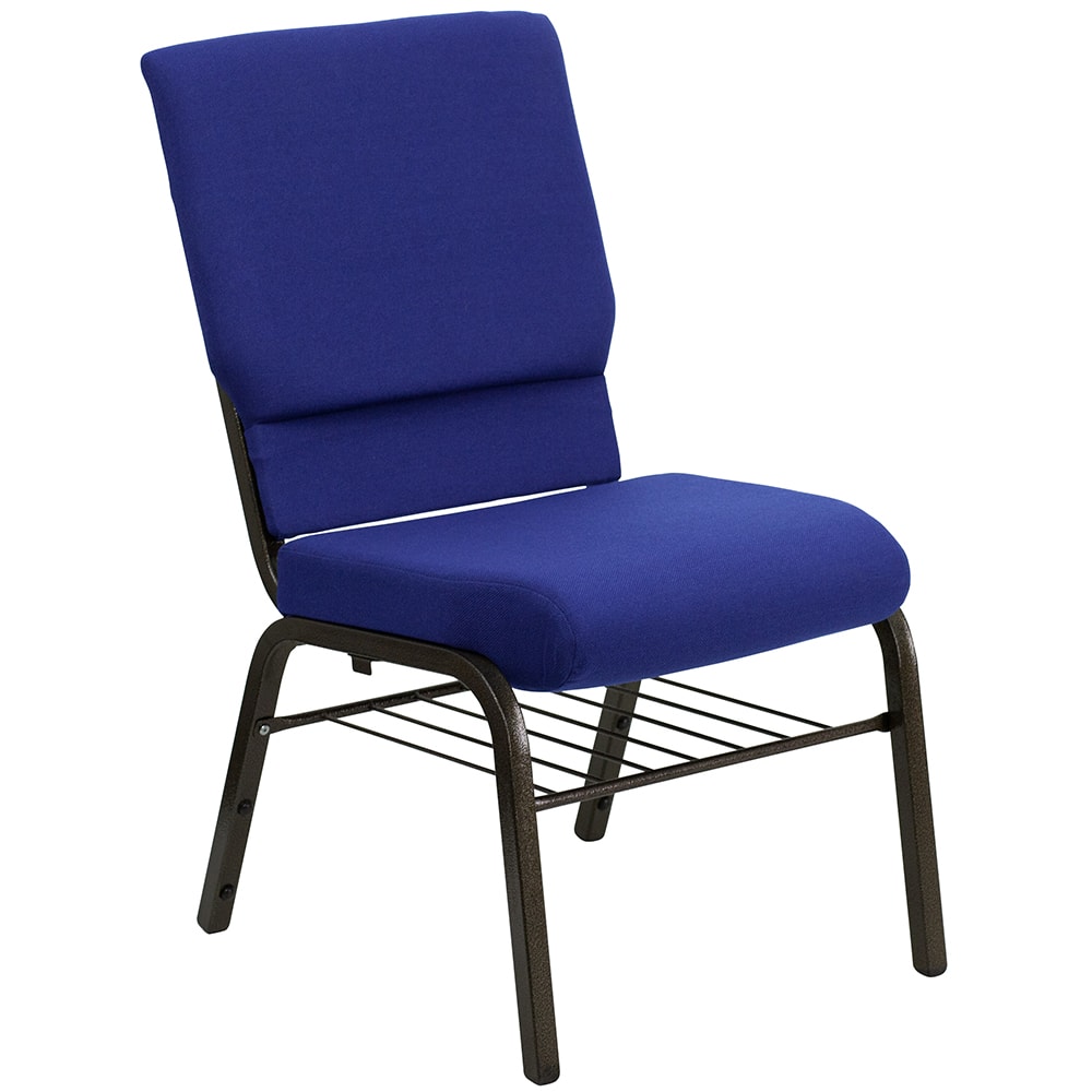 Flash Furniture XU-CH-60096-NVY-BAS-GG Stacking Church Chair w/ Navy Blue Polyester Back & Seat - Steel Frame, Gold Vein