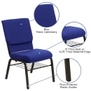 Flash Furniture XU-CH-60096-NVY-BAS-GG Stacking Church Chair w/ Navy Blue Polyester Back & Seat - Steel Frame, Gold Vein thumbnail 3