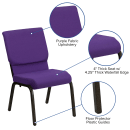 Flash Furniture XU-CH-60096-PU-GG Stacking Church Chair w/ Purple Polyester Back & Seat - Steel Frame, Gold Vein thumbnail 3
