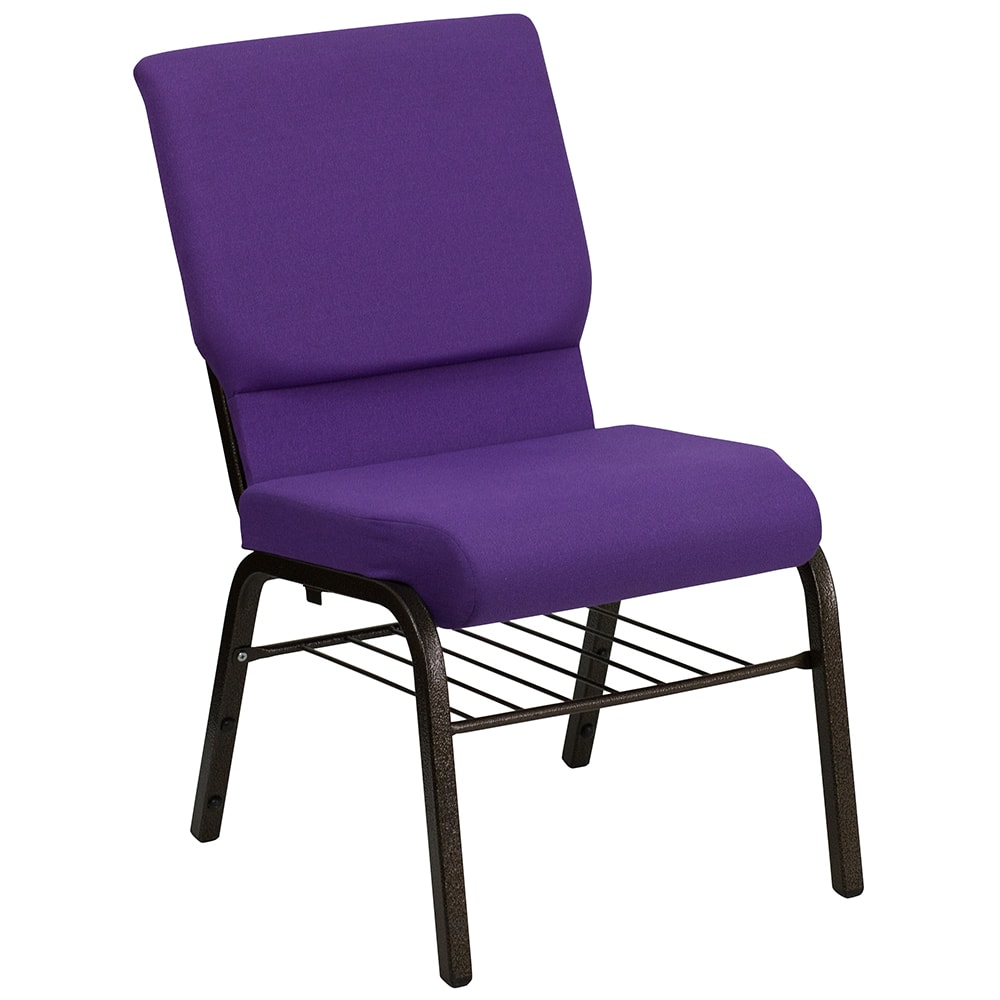 Flash Furniture XU-CH-60096-PU-BAS-GG Stacking Church Chair w/ Purple Polyester Back & Seat - Steel Frame, Gold Vein