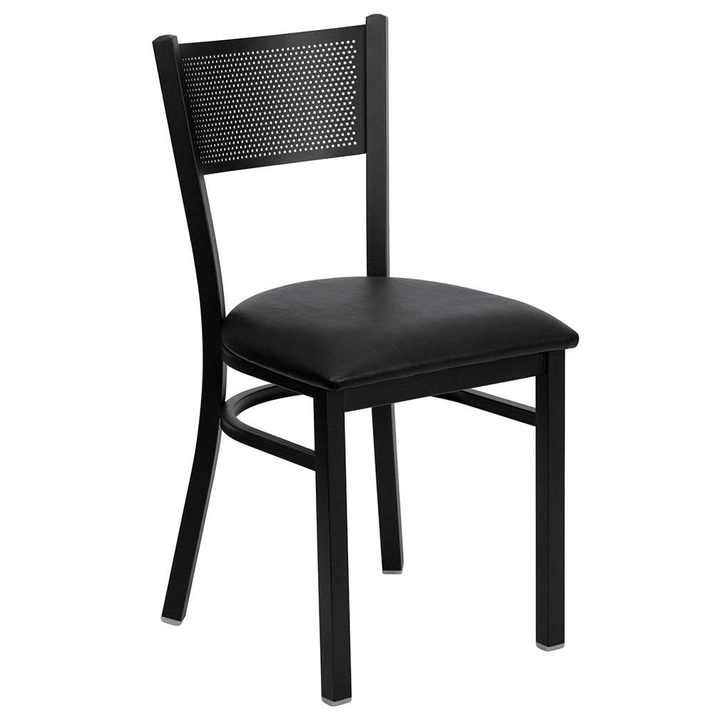 Flash Furniture XU-DG-60115-GRD-BLKV-GG Restaurant Chair w/ Grid Back & Black Vinyl Seat - Steel Frame, Black