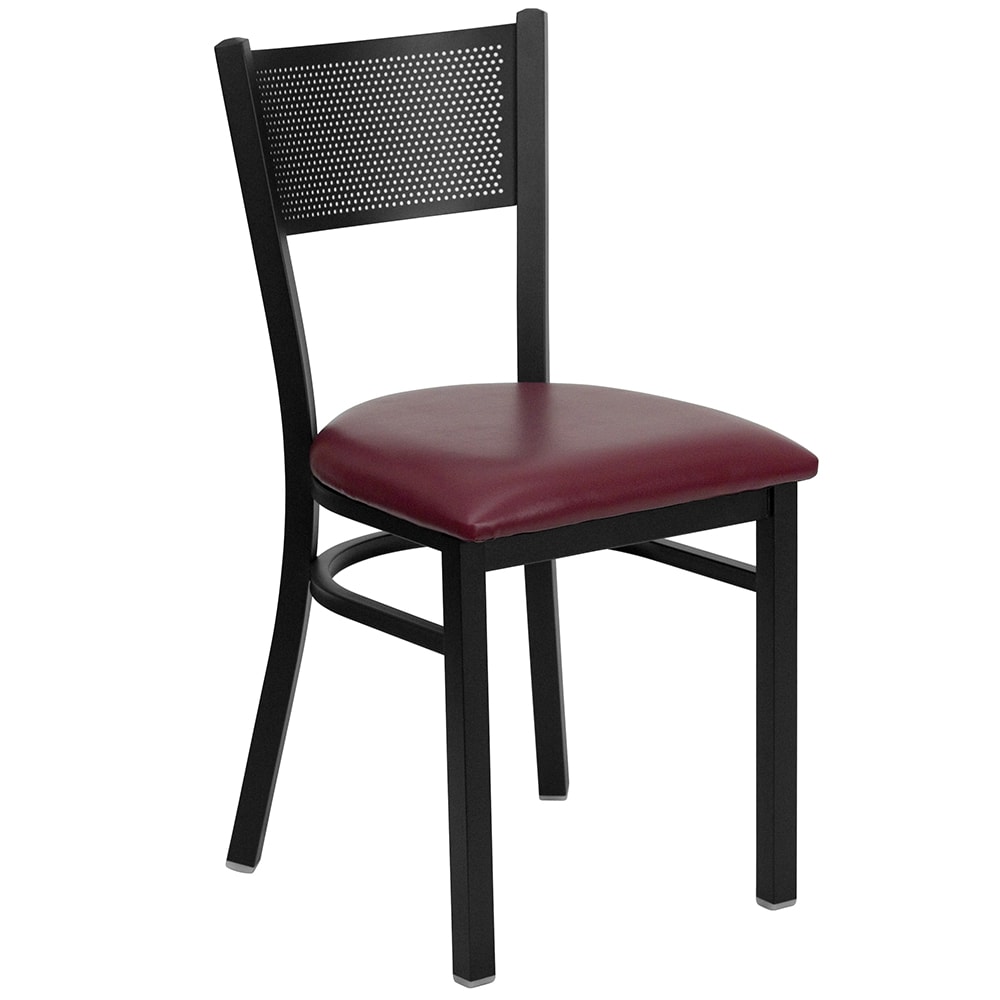 Flash Furniture XU-DG-60115-GRD-BURV-GG Restaurant Chair w/ Grid Back & Burgundy Vinyl Seat - Steel Frame, Black