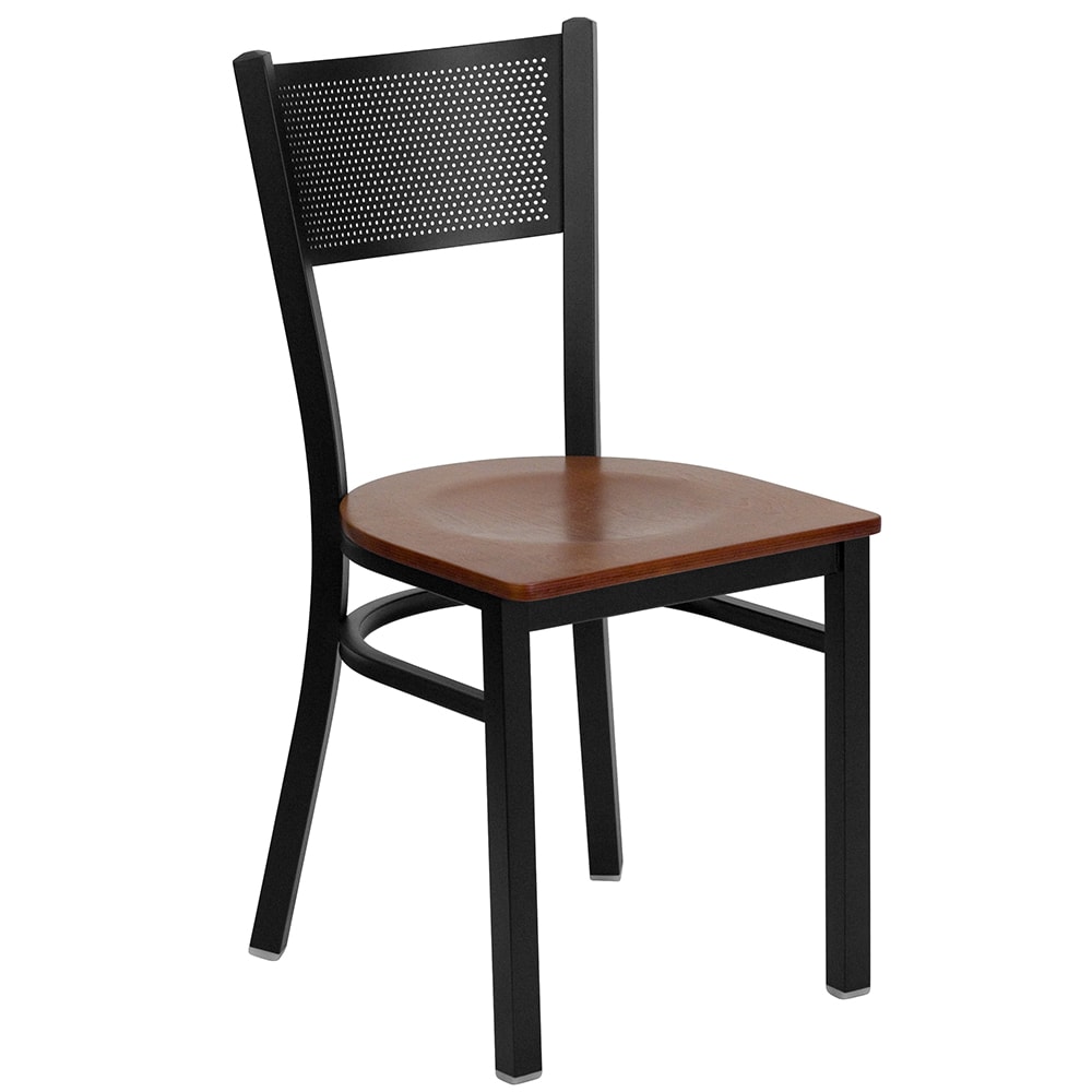 Flash Furniture XU-DG-60115-GRD-CHYW-GG Restaurant Chair w/ Grid Back & Cherry Wood Seat - Steel Frame, Black