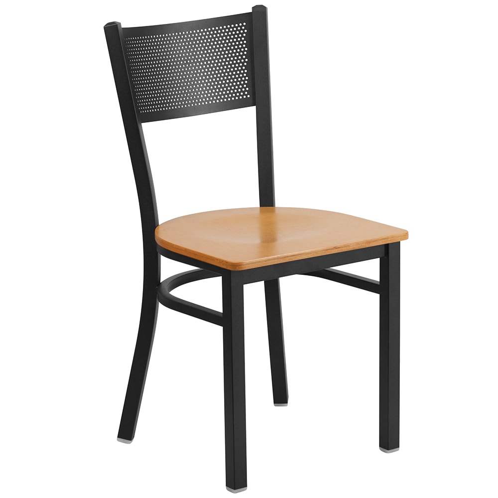 Flash Furniture XU-DG-60115-GRD-NATW-GG Restaurant Chair w/ Grid Back & Natural Wood Seat - Steel Frame, Black