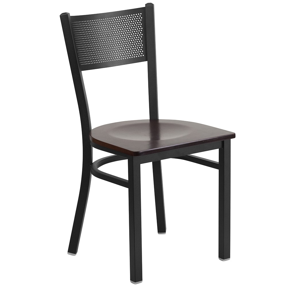 Flash Furniture XU-DG-60115-GRD-WALW-GG Restaurant Chair w/ Grid Back & Walnut Wood Seat - Steel Frame, Black