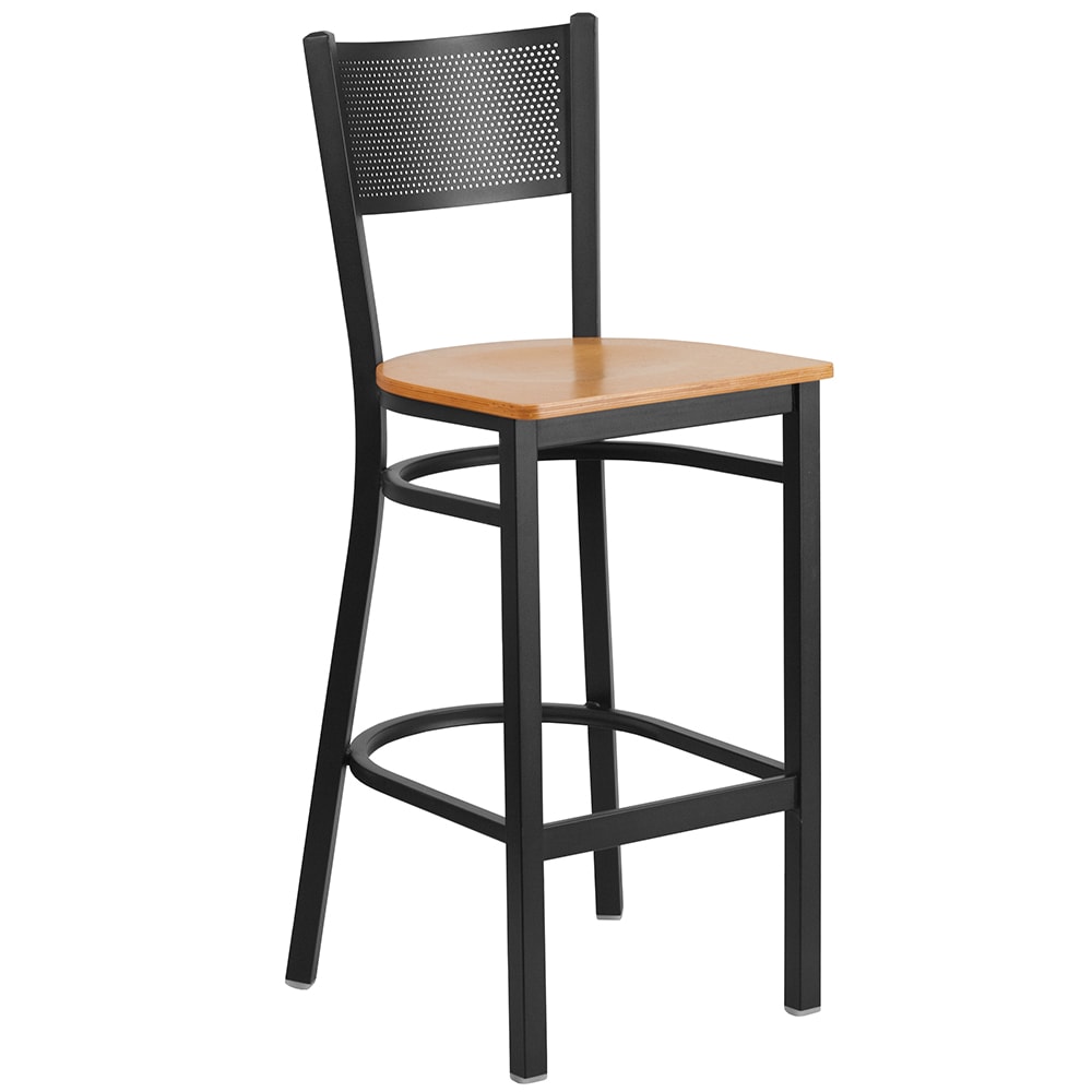 Flash Furniture XU-DG-60116-GRD-BAR-NATW-GG Bar Stool w/ Grid Back & Natural Wood Seat, Black