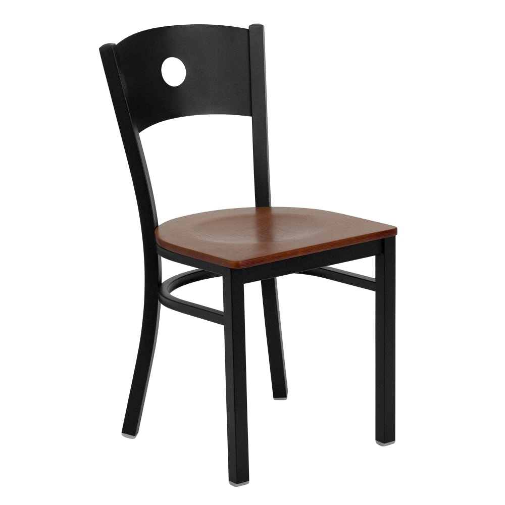 Flash Furniture XU-DG-60119-CIR-CHYW-GG Restaurant Chair w/ Circle Cutout Back & Cherry Wood Seat - Steel Frame, Black