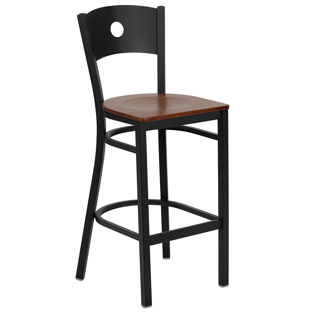 Flash Furniture XU-DG-60120-CIR-BAR-CHYW-GG Bar Stool w/ Metal Back & Cherry Wood Seat, Black