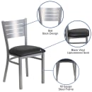 Flash Furniture XU-DG-60401-BLKV-GG Restaurant Chair w/ Slat Back & Black Vinyl Seat - Steel Frame, Silver thumbnail 3