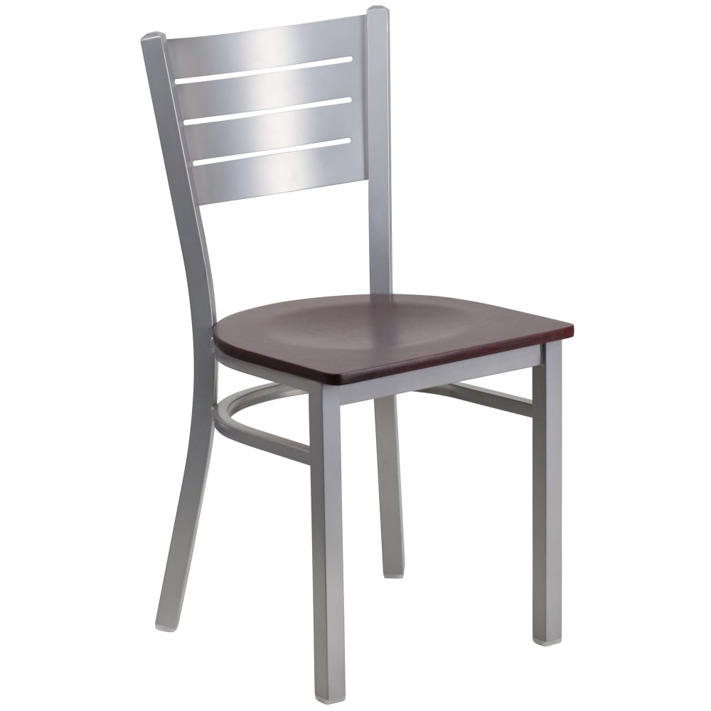 Flash Furniture XU-DG-60401-MAHW-GG Restaurant Chair w/ Slat Back & Mahogany Wood Seat - Steel Frame, Silver