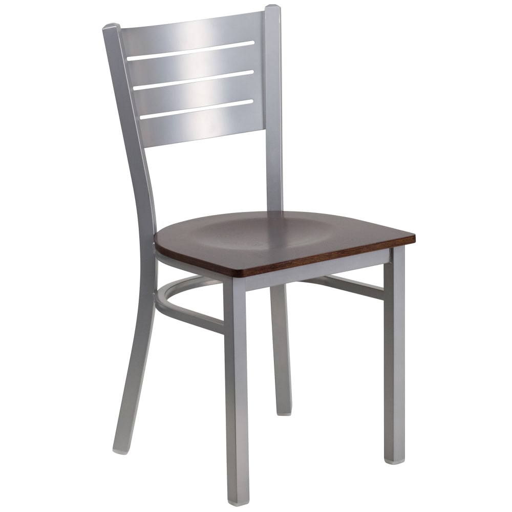 Flash Furniture XU-DG-60401-WALW-GG Restaurant Chair w/ Slat Back & Walnut Wood Seat - Steel Frame, Silver