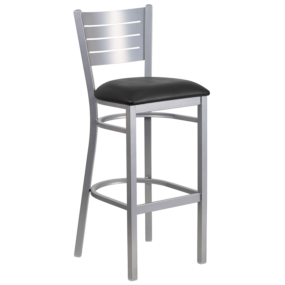 Flash Furniture XU-DG-60402-BAR-BLKV-GG Bar Stool w/ Metal Slat Back & Black Vinyl Seat, Silver