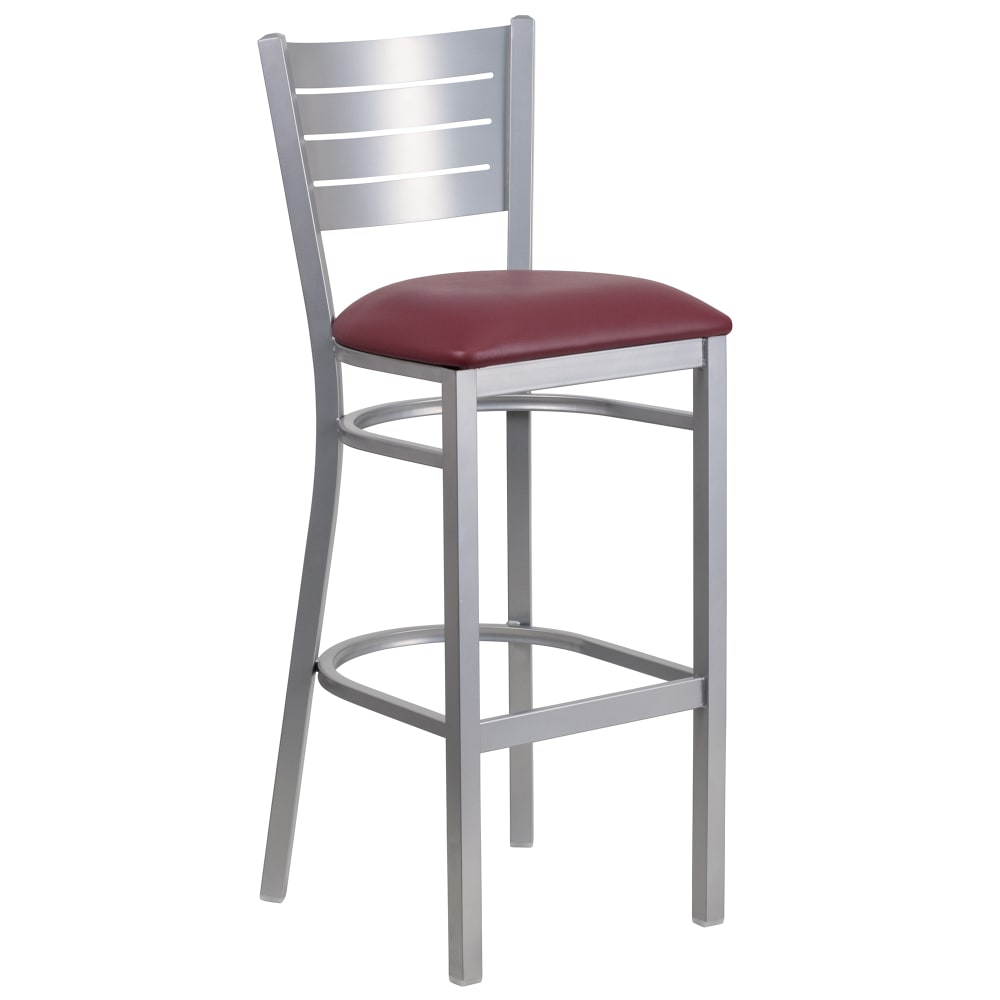 Flash Furniture XU-DG-60402-BAR-BURV-GG Bar Stool w/ Metal Slat Back & Burgundy Vinyl Seat, Silver