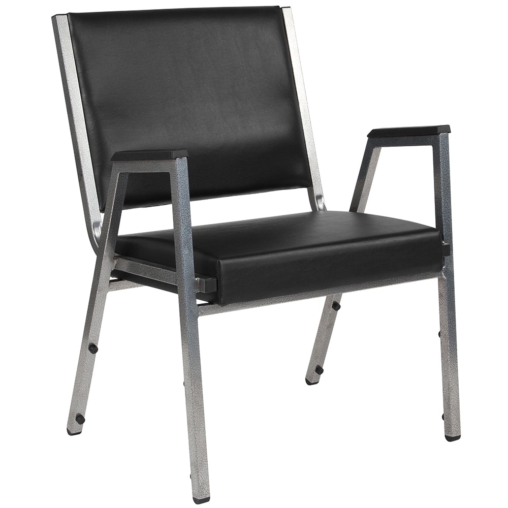 Flash Furniture XU-DG-60443-670-1-BK-VY-GG Stacking Bariatric Arm Chair w/ Black Vinyl Back & Seat - Steel Frame, Silver Vein