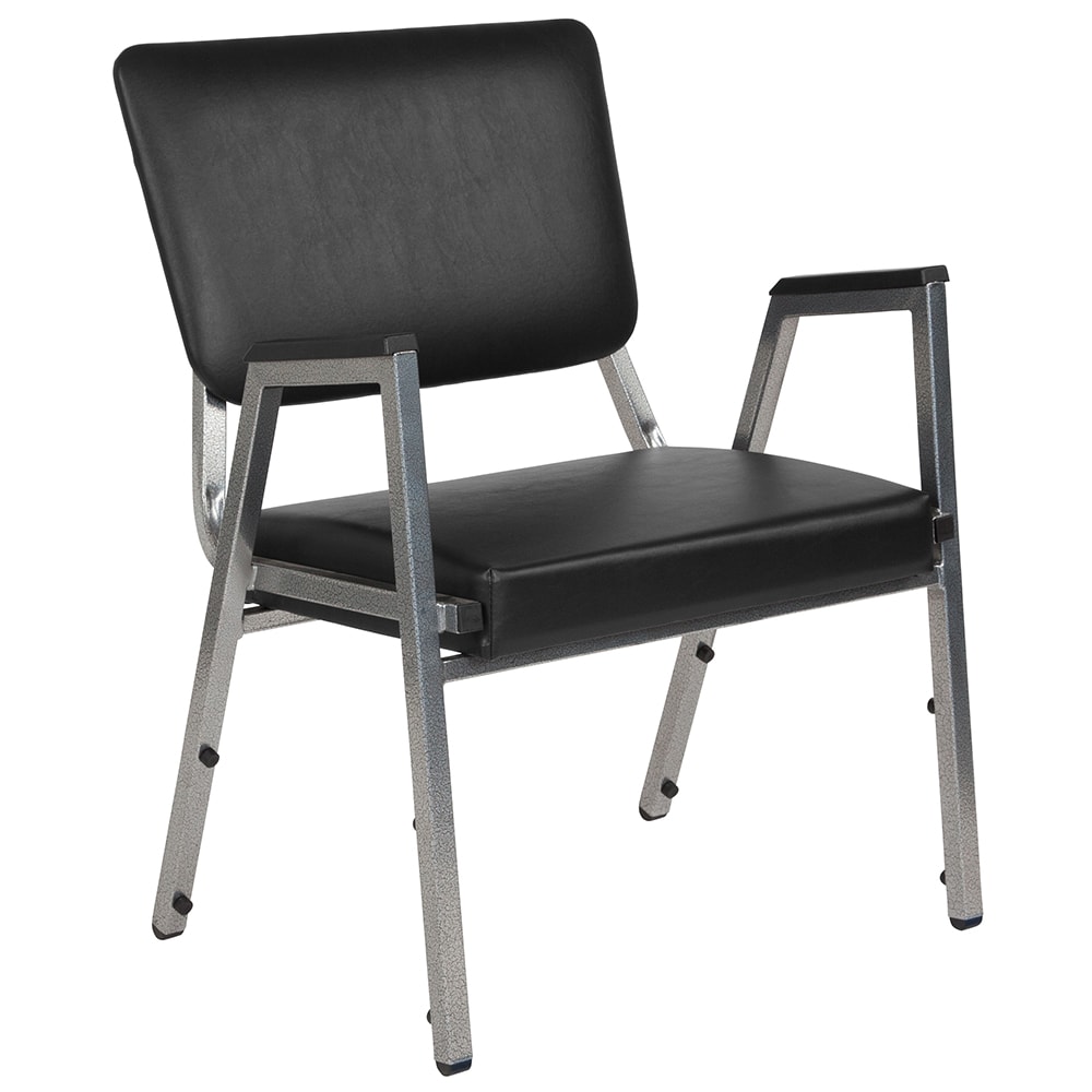 Flash Furniture XU-DG-60443-670-2-BV-GG Stacking Bariatric Arm Chair w/ Black Vinyl Back & Seat - Steel Frame, Silver Vein