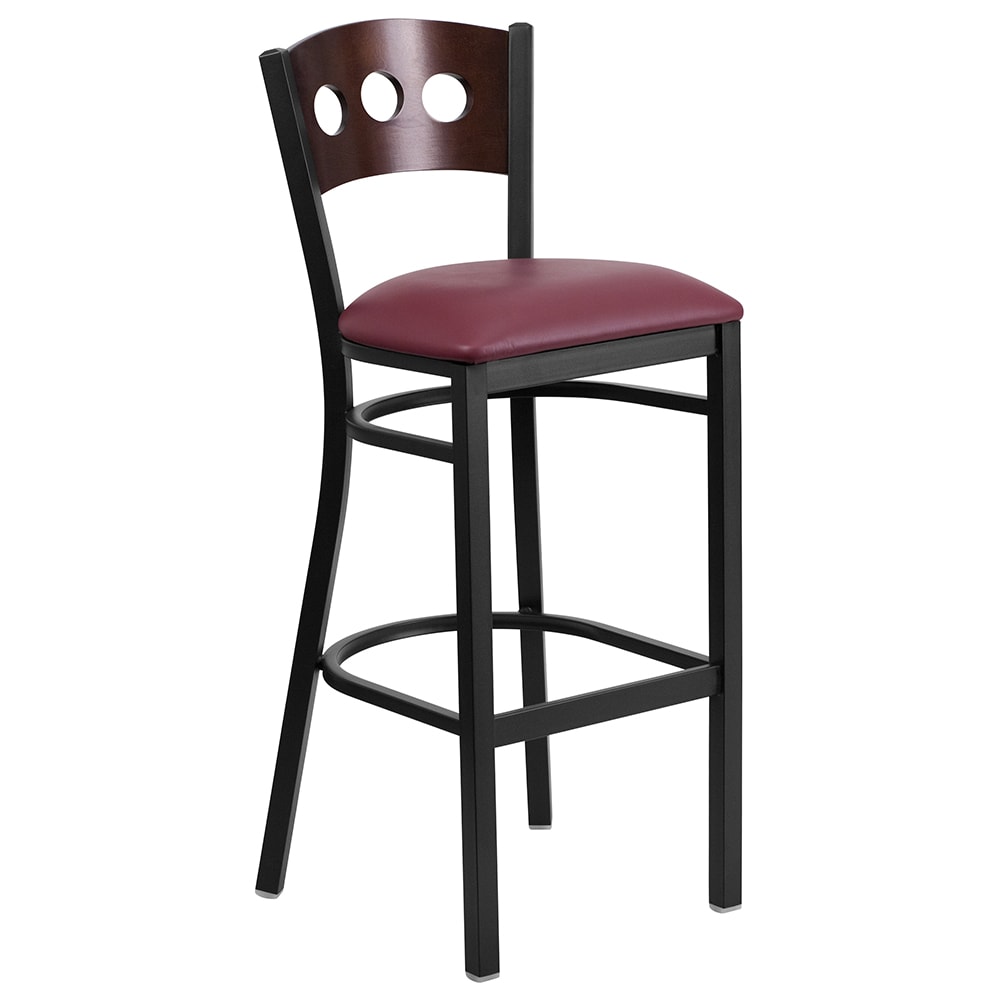 Flash Furniture XU-DG-60516-WAL-BAR-BURV-GG Bar Stool w/ Walnut Wood Back & Burgundy Vinyl Seat, Black