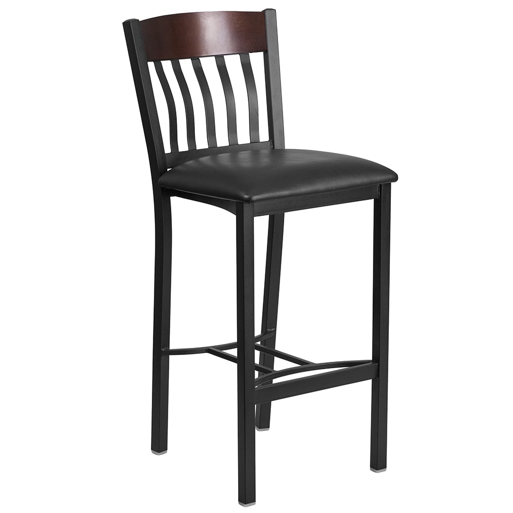 Flash Furniture XU-DG-60618B-WAL-BLKV-GG Bar Stool w/ Walnut Wood Vertical Slat Back & Black Vinyl Seat, Black