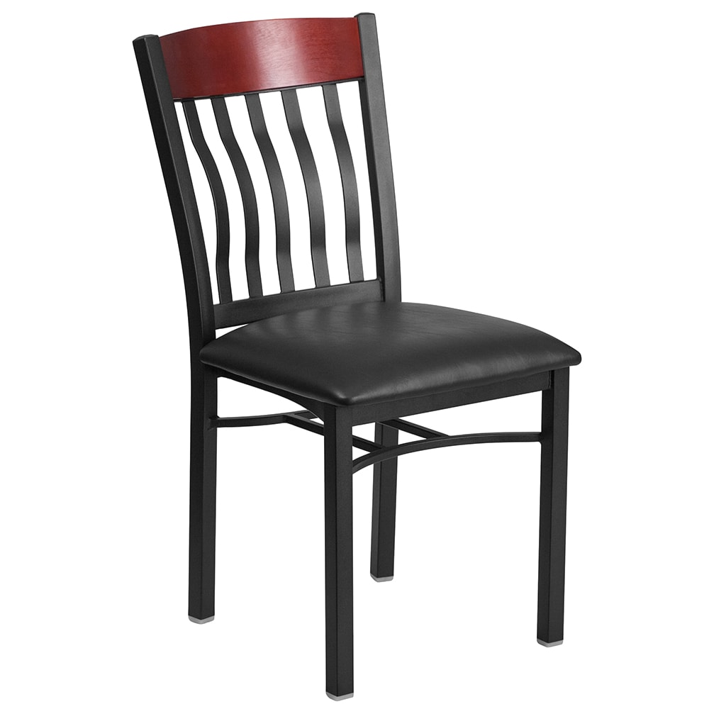 Flash Furniture XU-DG-60618-MAH-BLKV-GG Restaurant Chair w/ Mahogany Wood Slat Back & Black Vinyl Seat - Steel Frame, Black