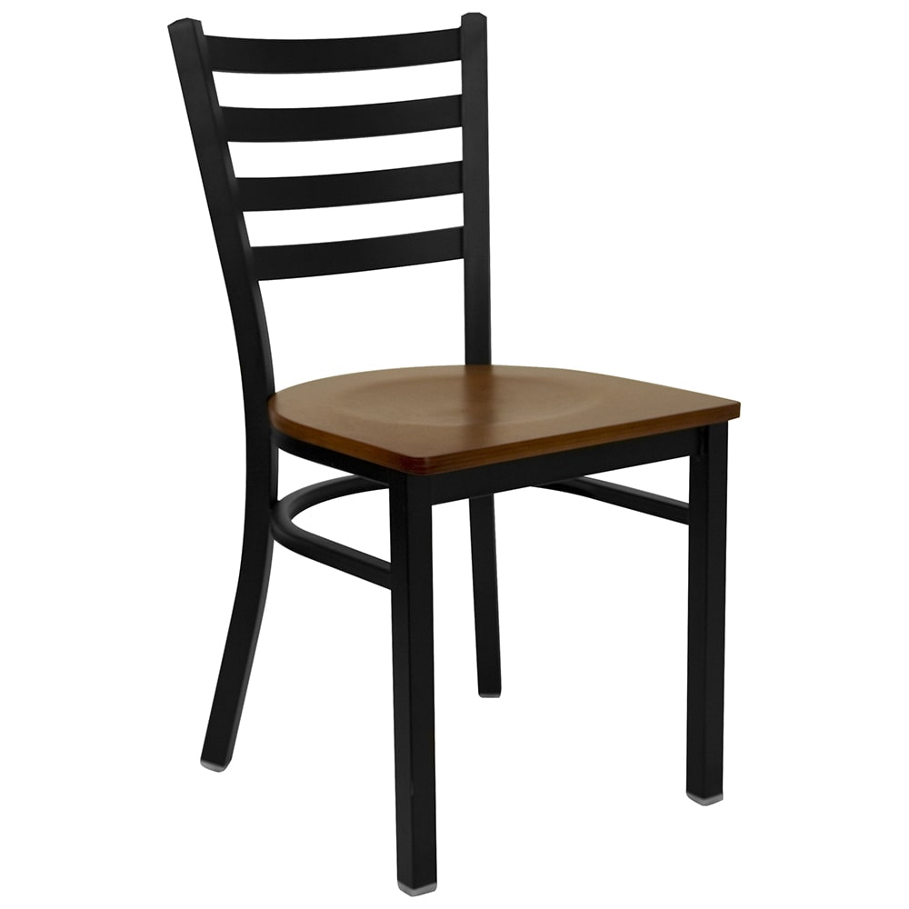 Flash Furniture XU-DG694BLAD-CHYW-GG Restaurant Chair w/ Ladder Back & Cherry Wood Seat - Steel Frame, Black
