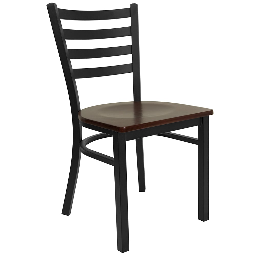 Flash Furniture XU-DG694BLAD-MAHW-GG Restaurant Chair w/ Ladder Back & Mahogany Wood Seat - Steel Frame, Black