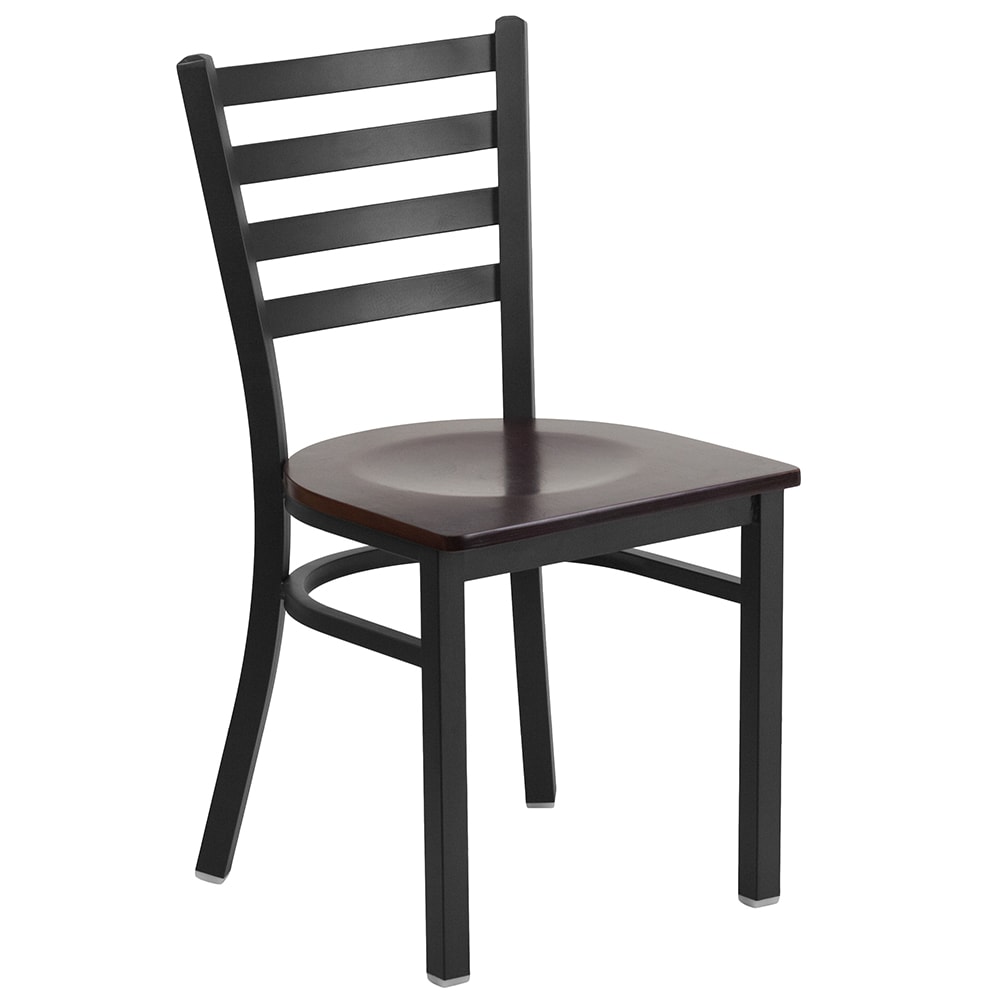 Flash Furniture XU-DG694BLAD-WALW-GG Restaurant Chair w/ Ladder Back & Walnut Wood Seat - Steel Frame, Black