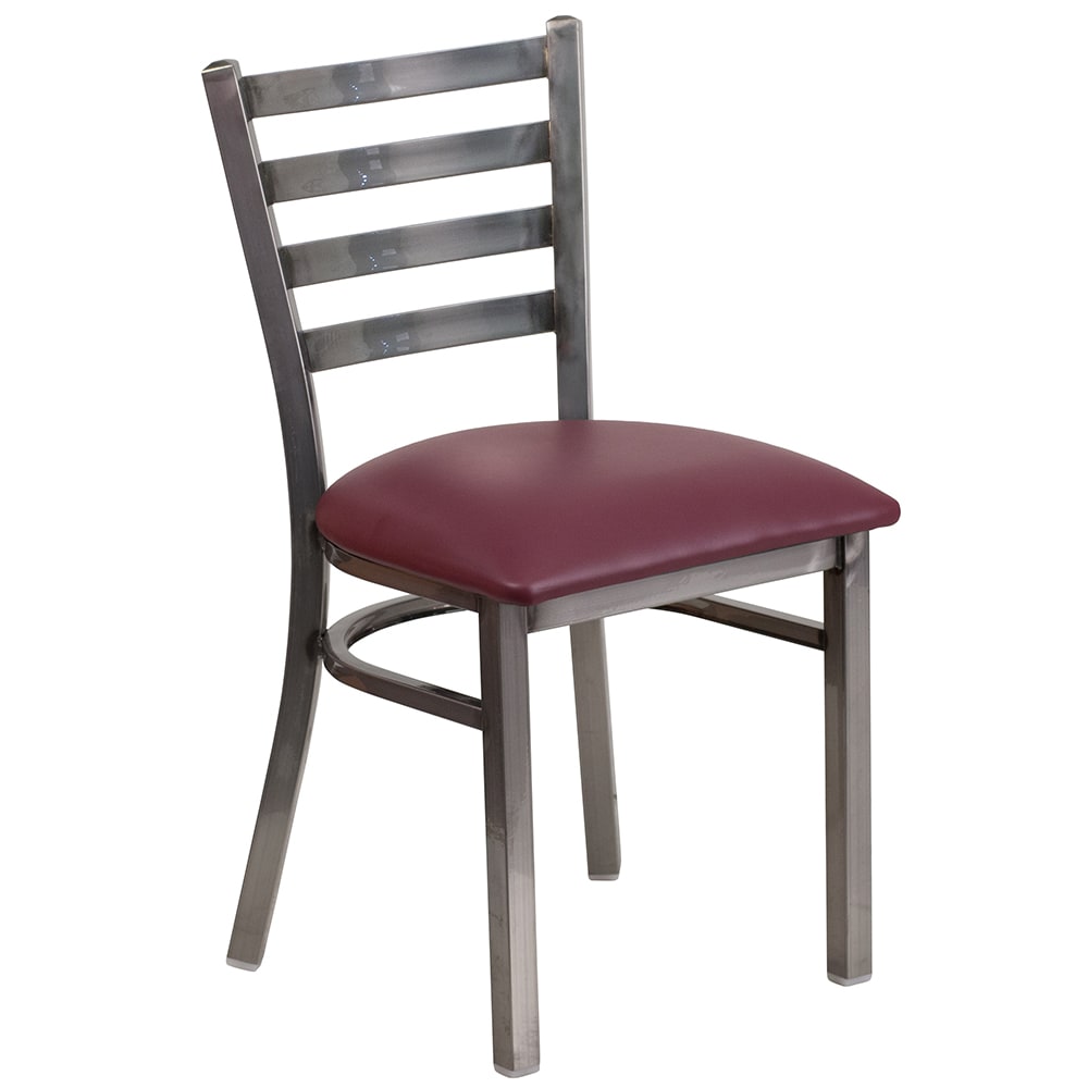 Flash Furniture XU-DG694BLAD-CLR-BURV-GG Restaurant Chair w/ Ladder Back & Burgundy Vinyl Seat - Steel Frame, Silver