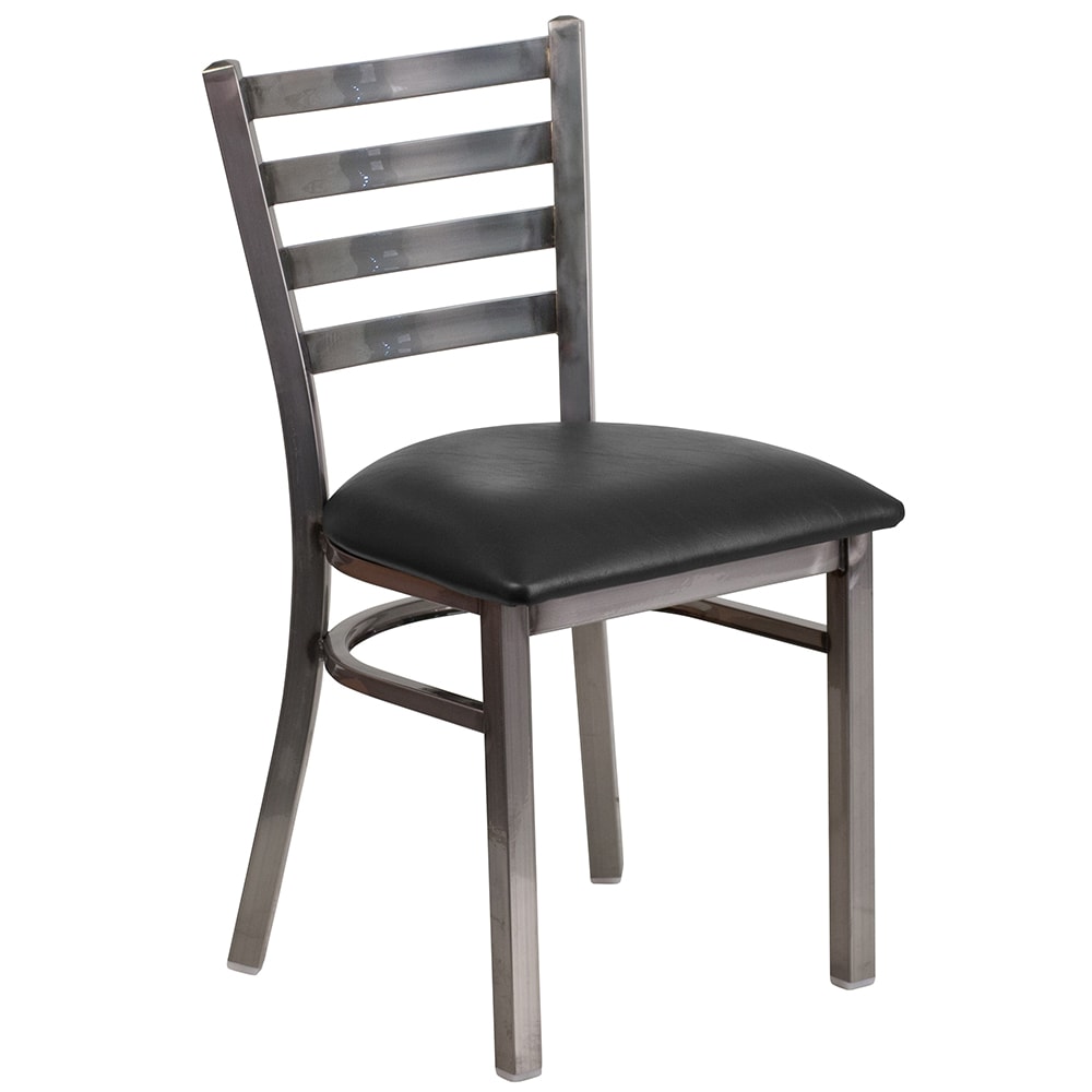 Flash Furniture XU-DG694BLAD-CLR-BLKV-GG Restaurant Chair w/ Ladder Back & Black Vinyl Seat - Steel Frame, Silver