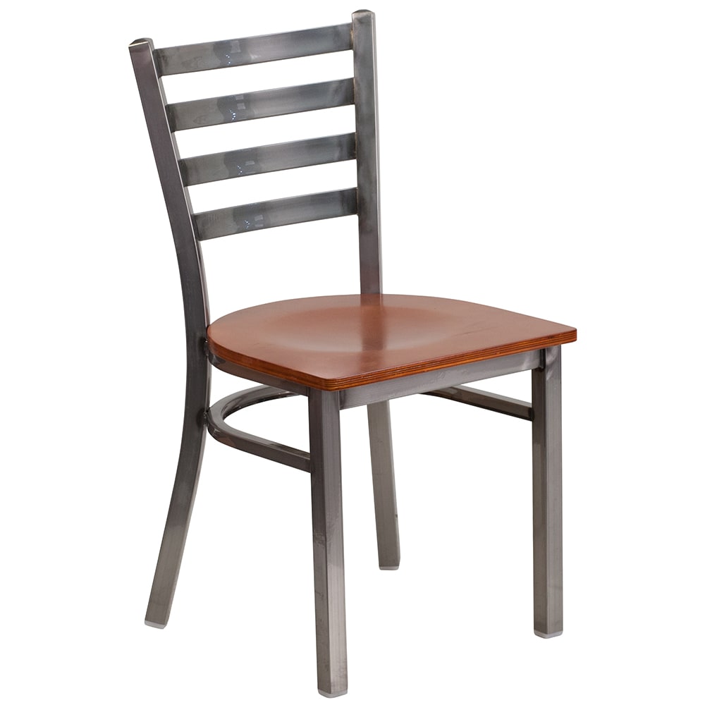 Flash Furniture XU-DG694BLAD-CLR-CHYW-GG Restaurant Chair w/ Ladder Back & Cherry Wood Seat - Steel Frame, Silver